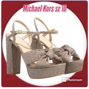 Michael Kors Josie Glitter Fabric Knotted Ankle Strap Platform Dress San…